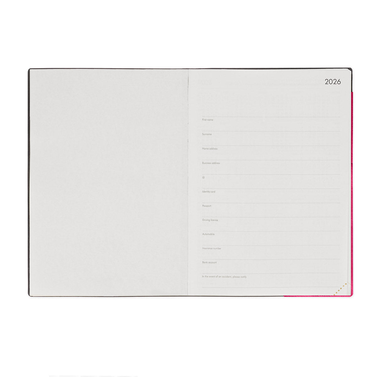 Legami Agenda 2026 Large - Raspberry - Voorbeeld van de inhoudspagina van de agenda