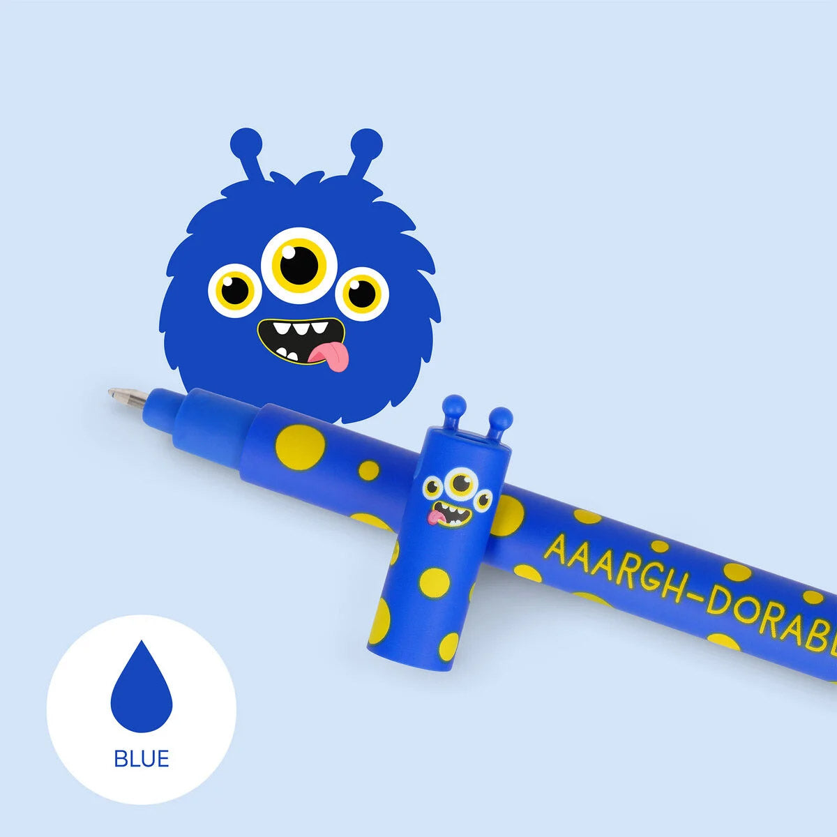 Legami Erasable Pen - Monster met de dop eraf en blauwe inkt