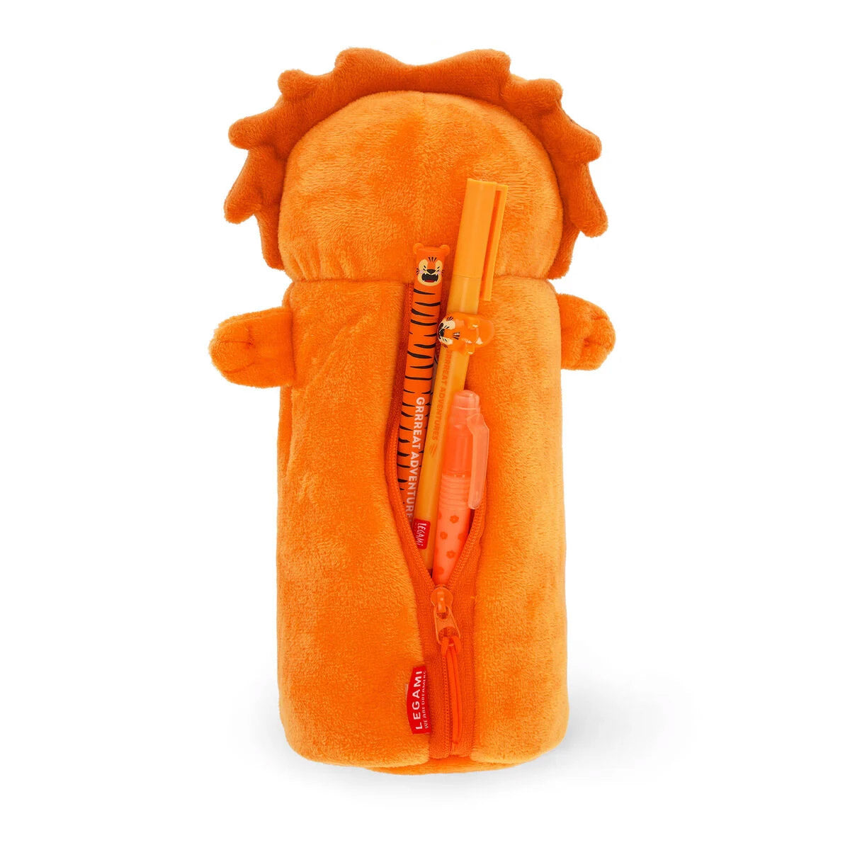 Legami Etui Super Soft - Lion - Achterkant met rits en pennen erin
