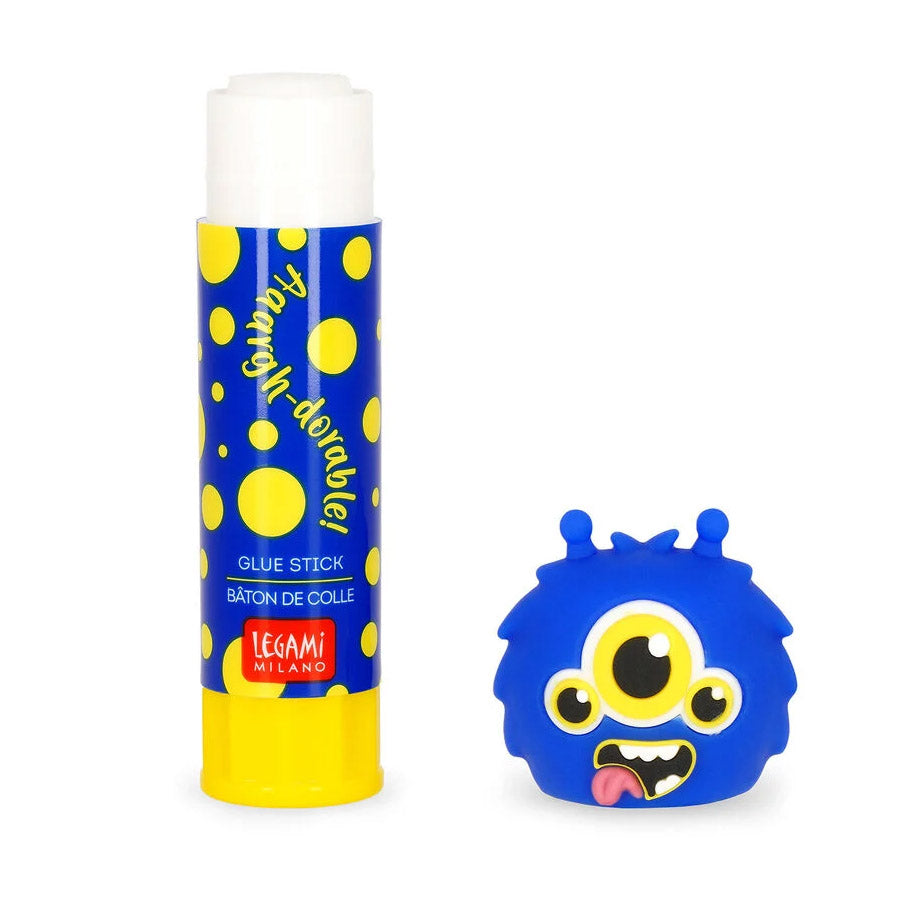Legami Glue Stick - Monster - met de dop eraf op een witte achtergrond