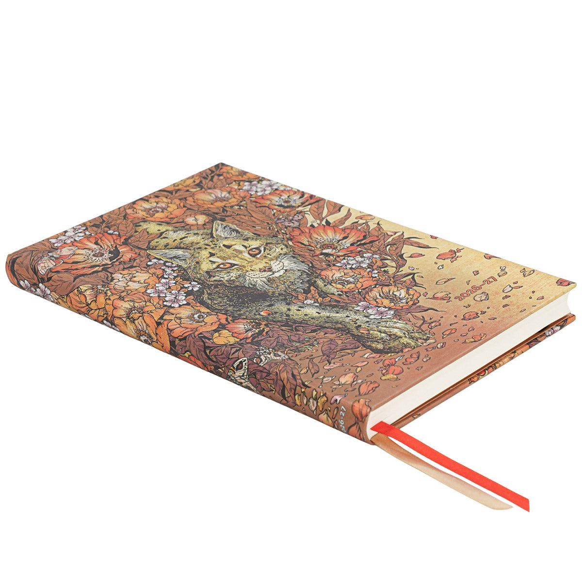 Paperblanks Agenda 2026-2027 - Lynx Rising - Voorkant van de agenda op een witte achtergrond, schuin genomen foto