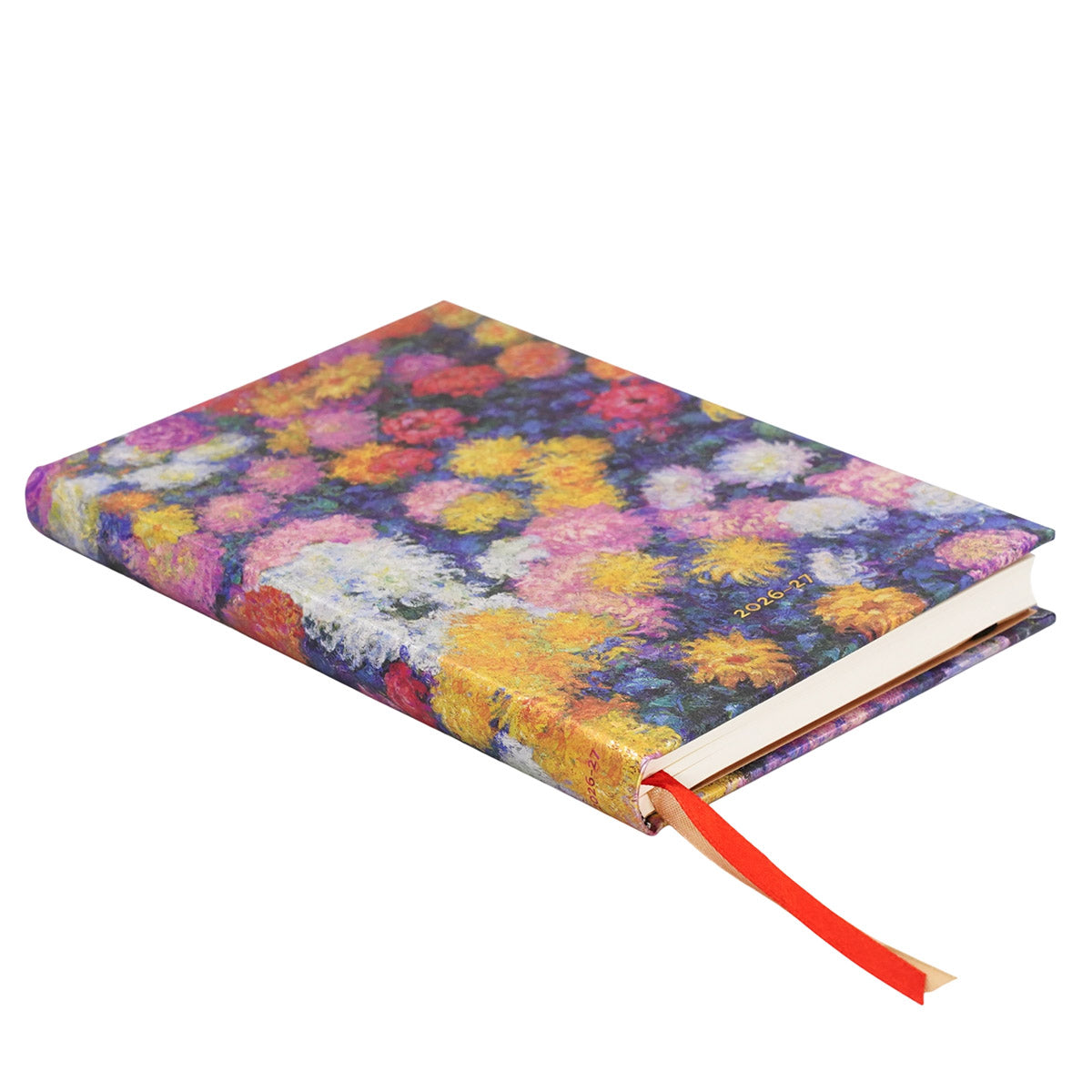 Paperblanks Agenda 2026-2027 - Monet's Chrysanthemums - Voorkant van de agenda van de zijkant genomen foto