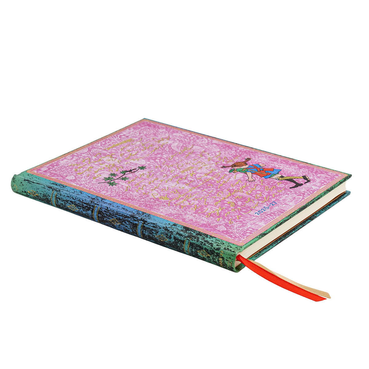 Paperblanks Agenda 2026-2027 - Astrid Lindgren, Pippi Longstocking - Voorkant van de agenda op een witte achtergrond, foto van de zijkant genomen