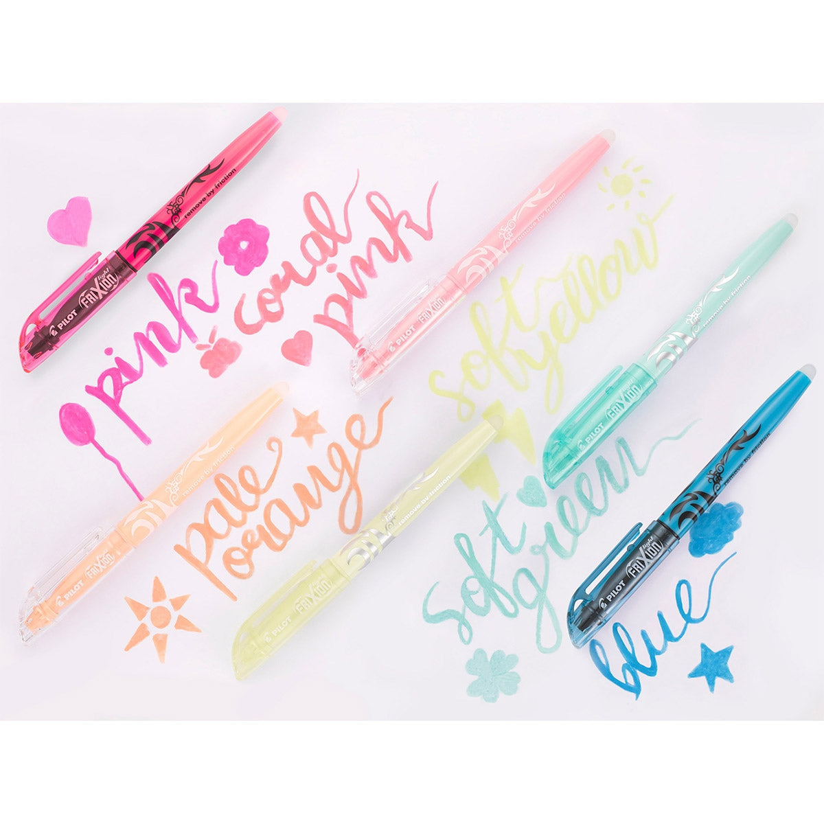 Pilot Frixion Light Natural - Wallet van 6 Markers - Voorbeeld van alle kleuren