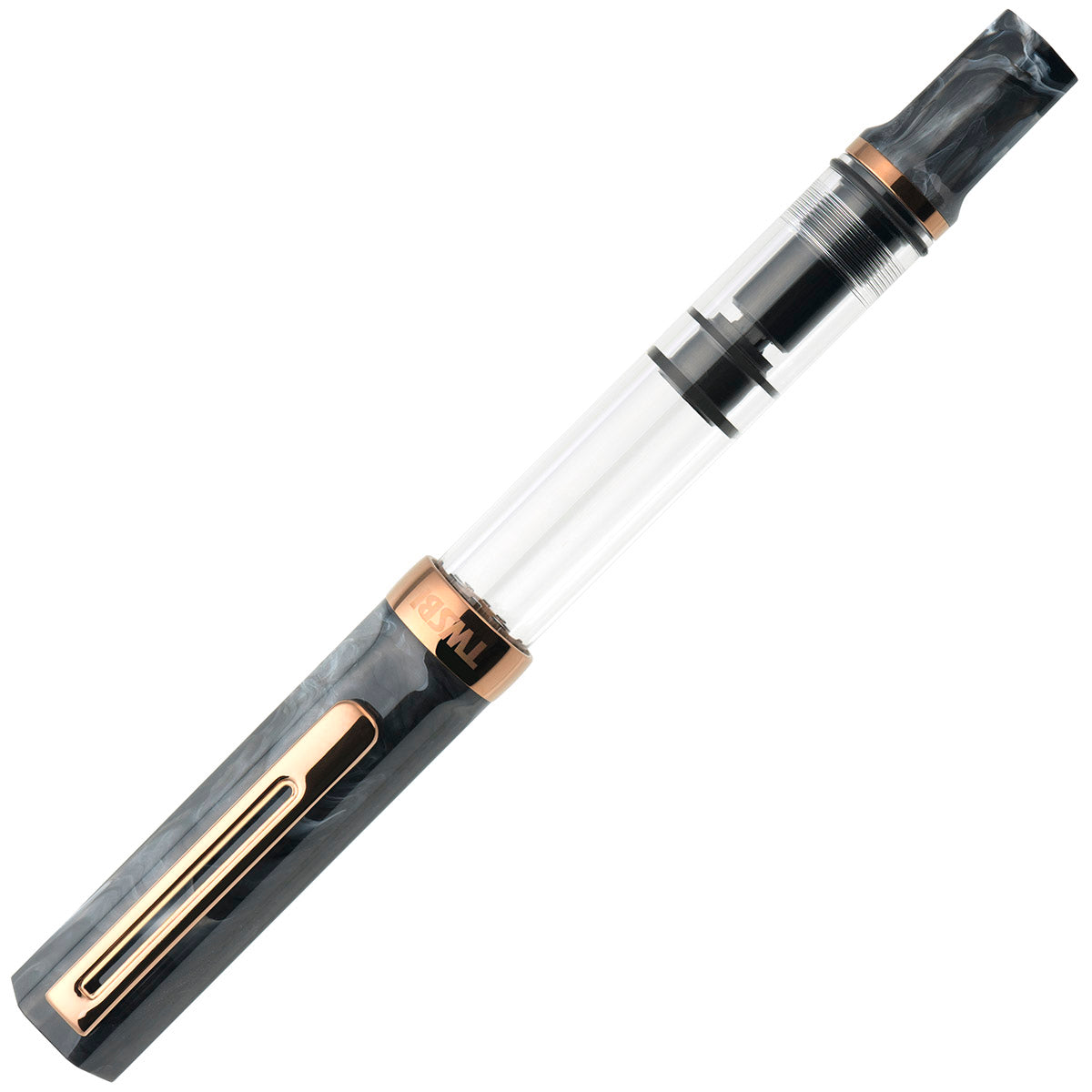 TWSBI Eco Fountain Pen Black Marble with Bronze - Vulpen met dop op een witte achtergrond