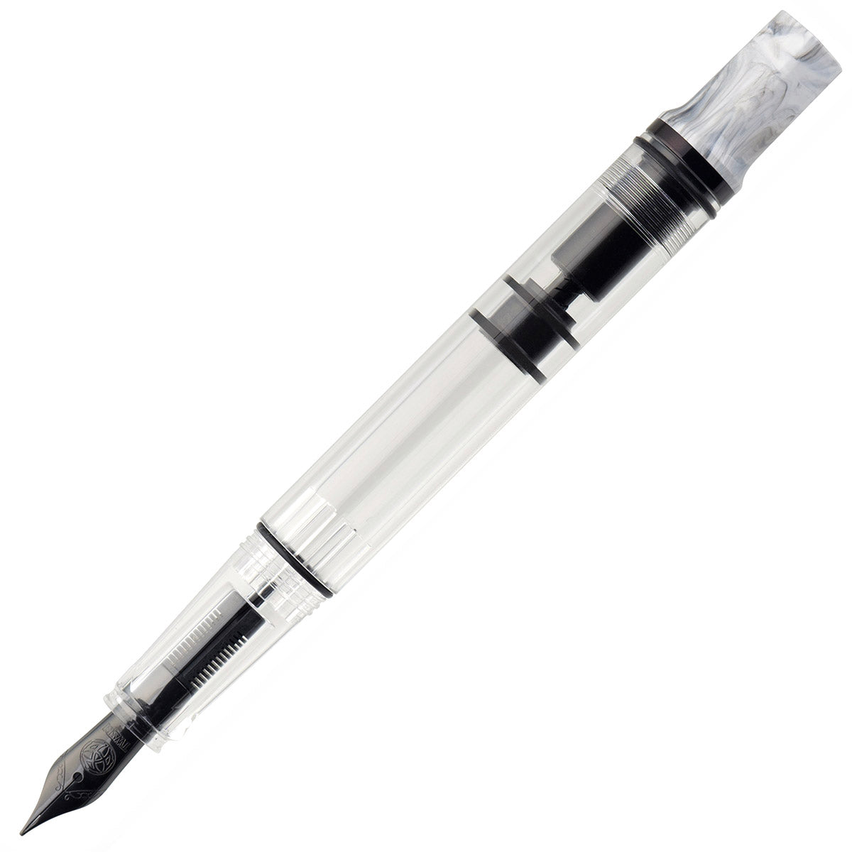 TWSBI Eco Fountain Pen Carrara with Onyx - Zonder dop op een witte achtergrond