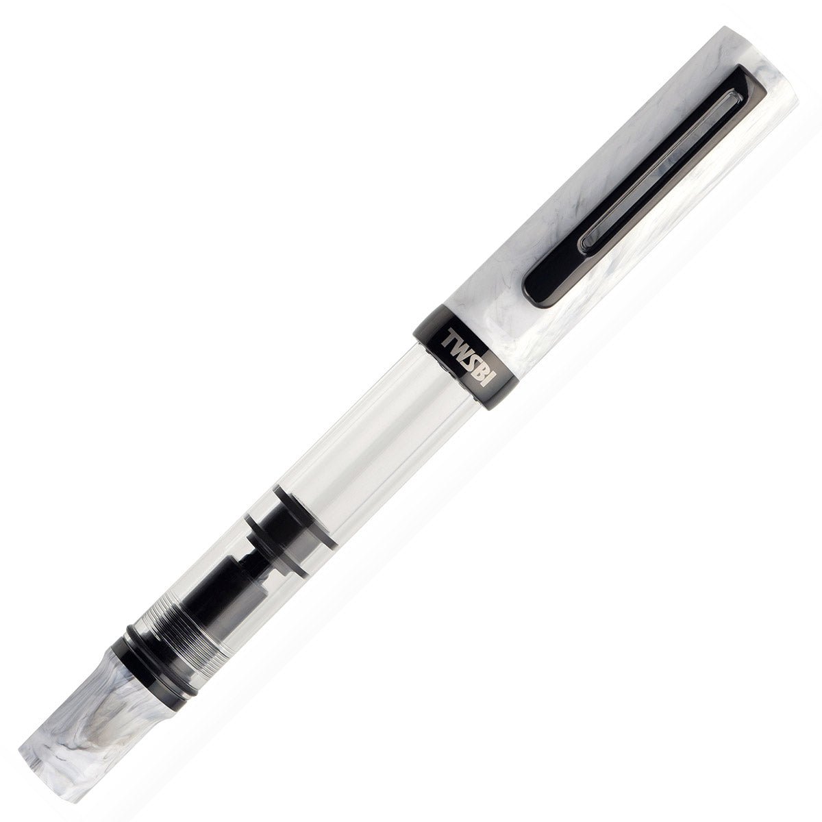 TWSBI Eco Fountain Pen Carrara with Onyx - Met Dop op een witte achtergrond