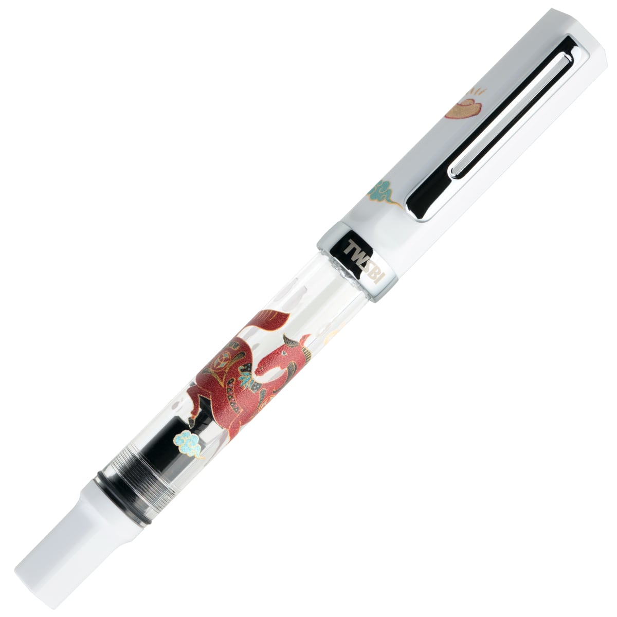 TWSBI Eco Fountain Pen White Horse - Met Dop op een witte achtergrond