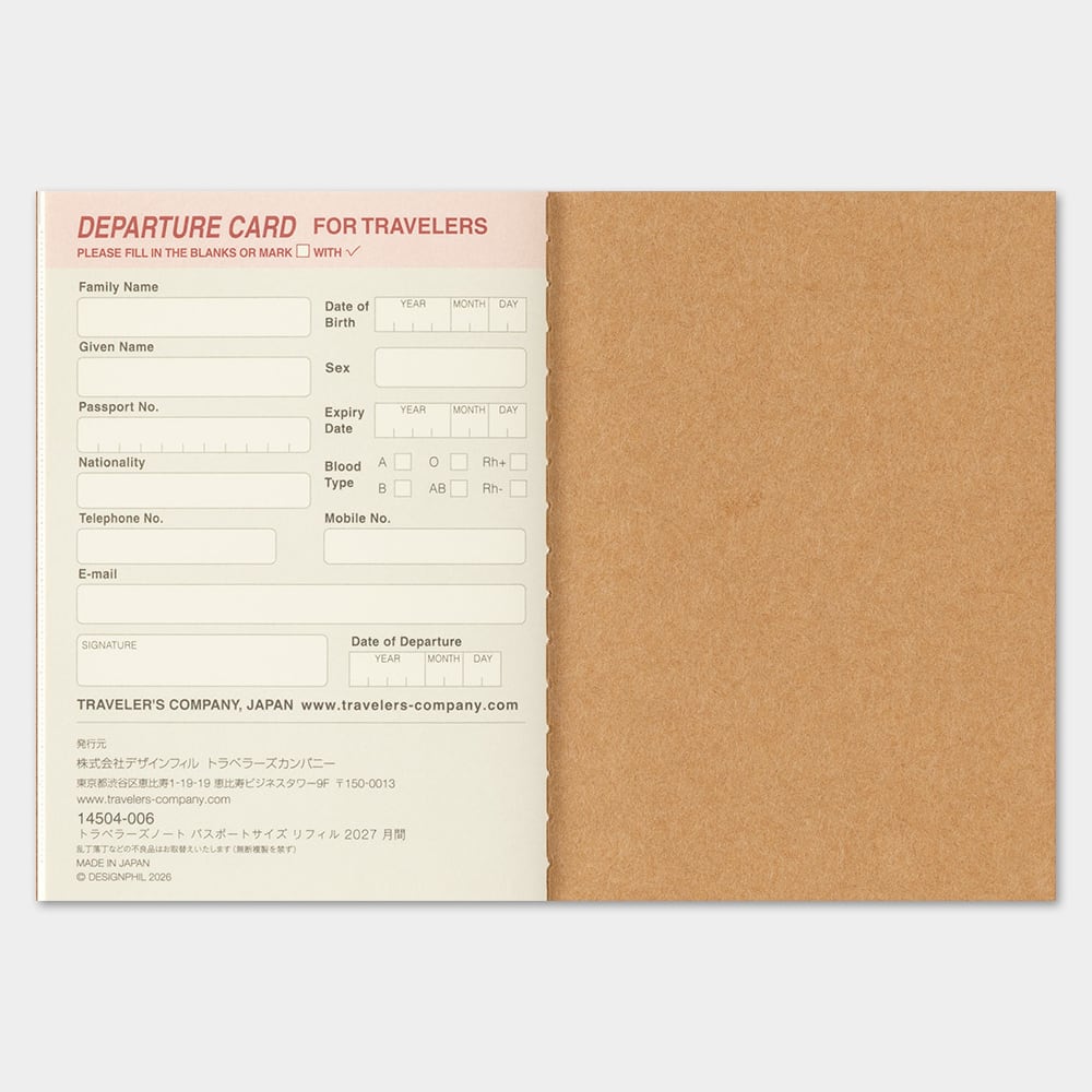 TRAVELER'S Refill Passport Diary 2027 - Monthly