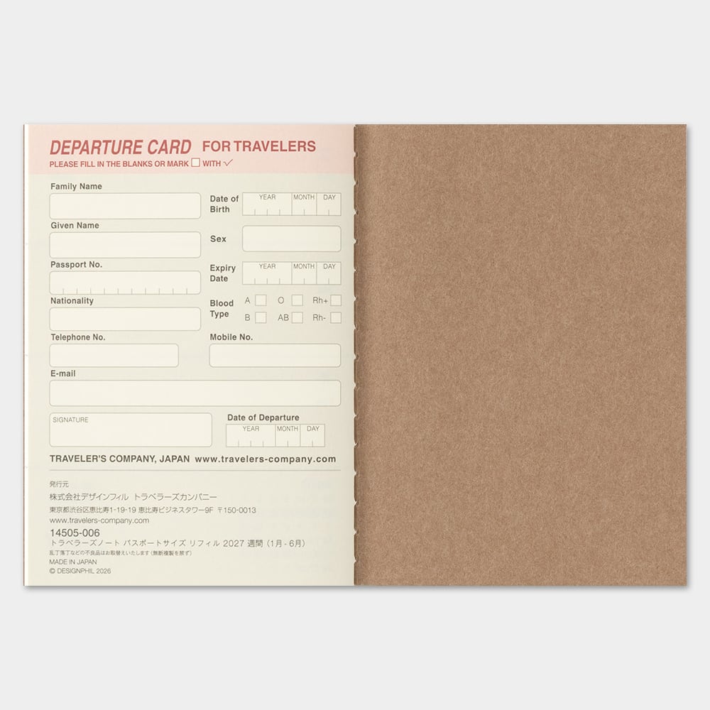 TRAVELER'S Refill Passport Diary 2027 - Weekly
