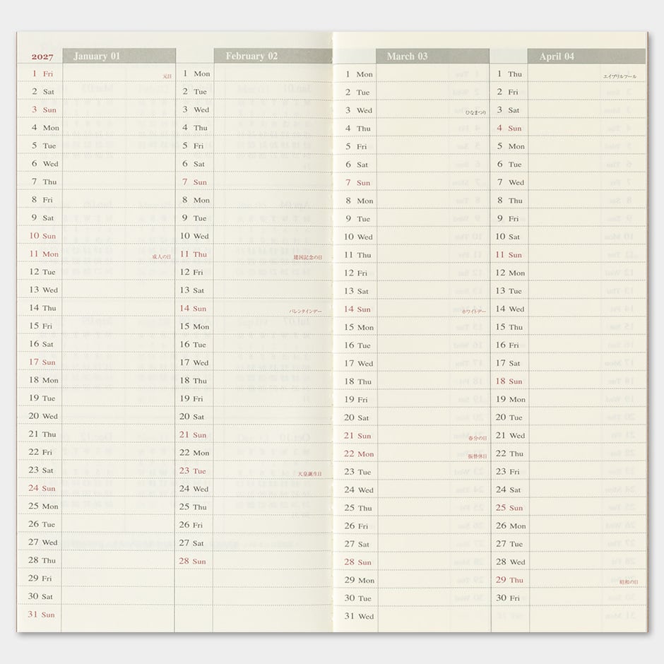 TRAVELER'S Refill Regular Diary 2027 - Weekly + Memo