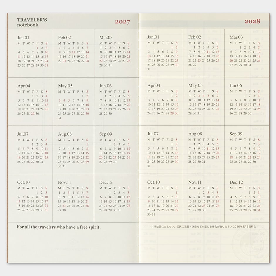 TRAVELER'S Refill Regular Diary 2027 - Weekly + Memo