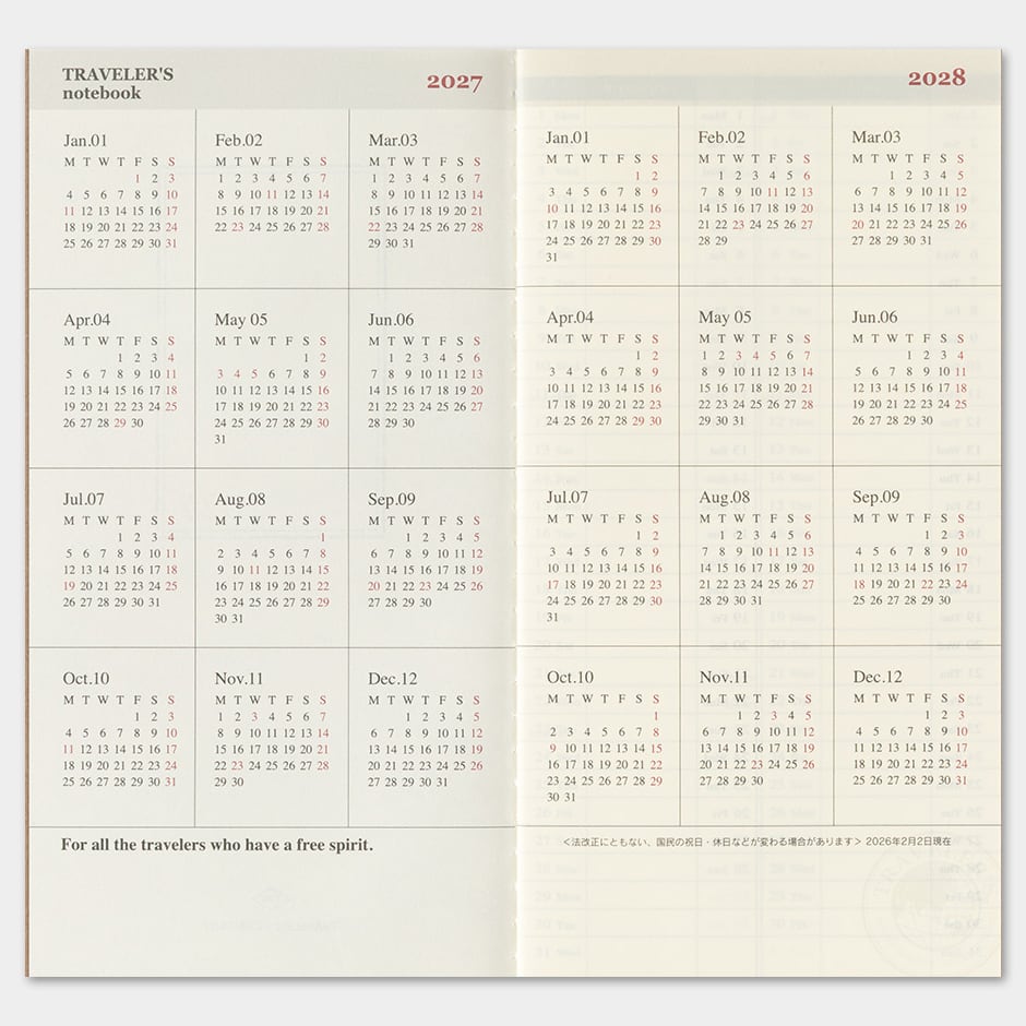 TRAVELER'S Refill Regular Diary 2027 - Weekly [Vertical]