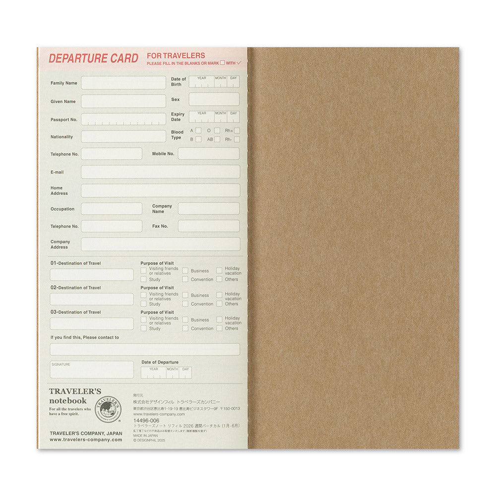 TRAVELER'S Refill Regular Diary 2026 - Weekly [Vertical]