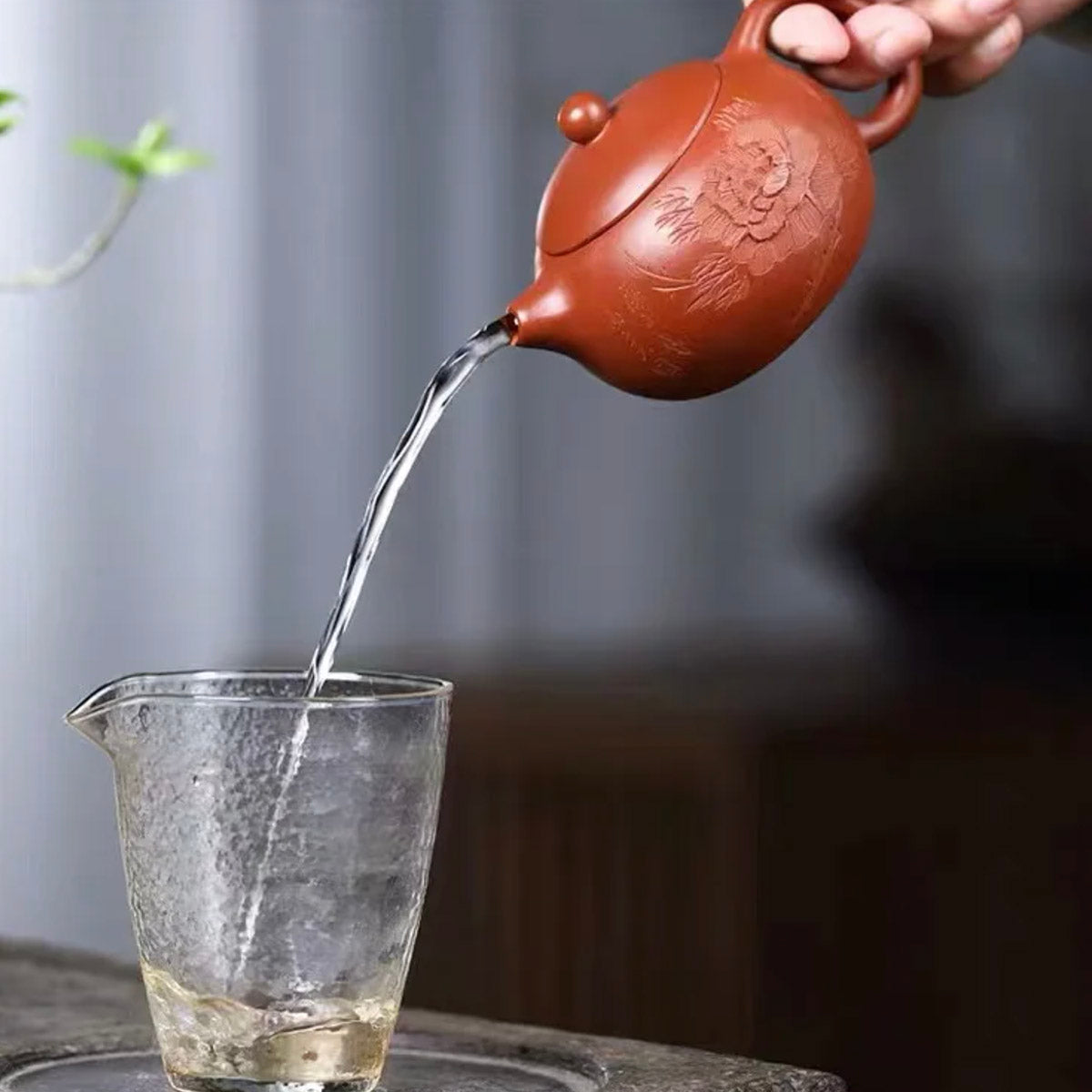 Yixing Purple Clay Tea Pot - Peony Flower