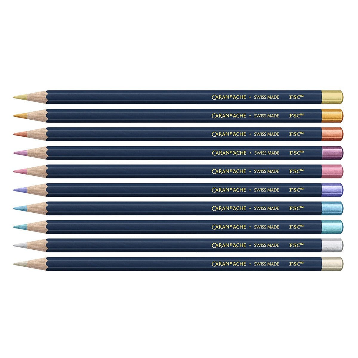 Caran d'Ache Cosmic Blue Colour Set - 10 Metallic Potloden - 24Papershop