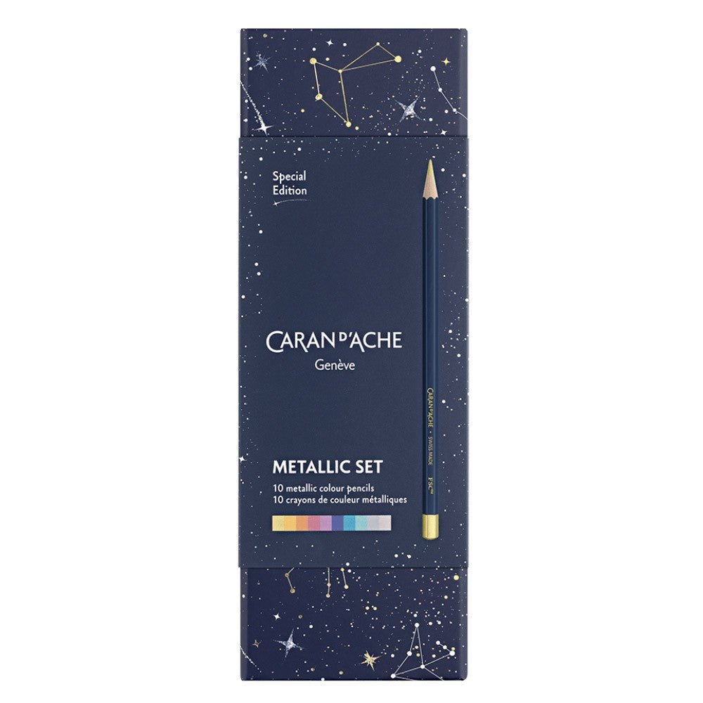 Caran d'Ache Cosmic Blue Colour Set - 10 Metallic Potloden - 24Papershop