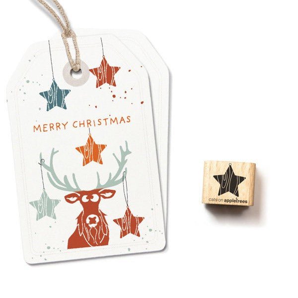 Cats on Appletrees Mini Stamp - Tree Decoration Wooden Star - 24Papershop