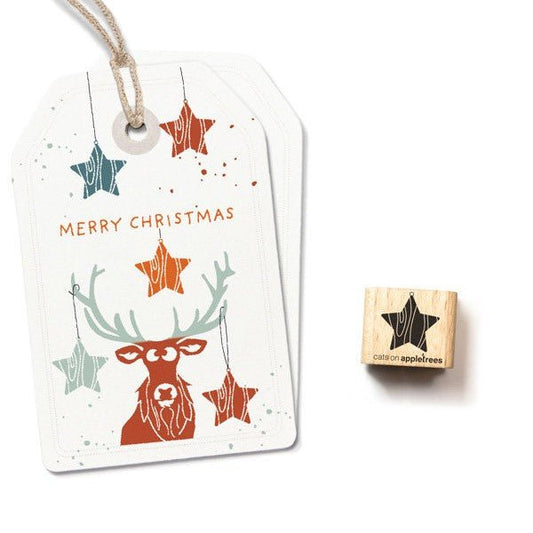 Cats on Appletrees Mini Stamp - Tree Decoration Wooden Star - 24Papershop