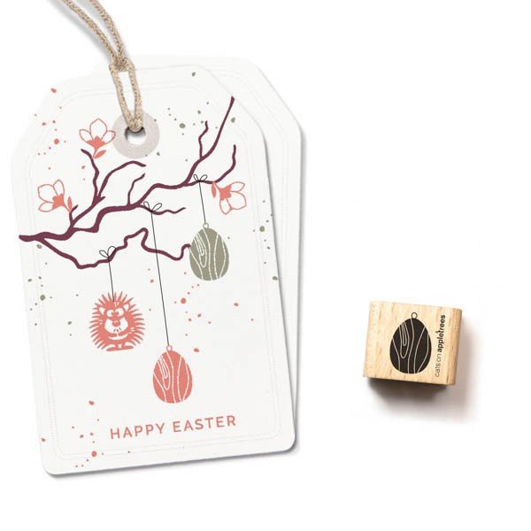 Cats on Appletrees Mini Stamp - Wooden Pendant Egg - 24Papershop