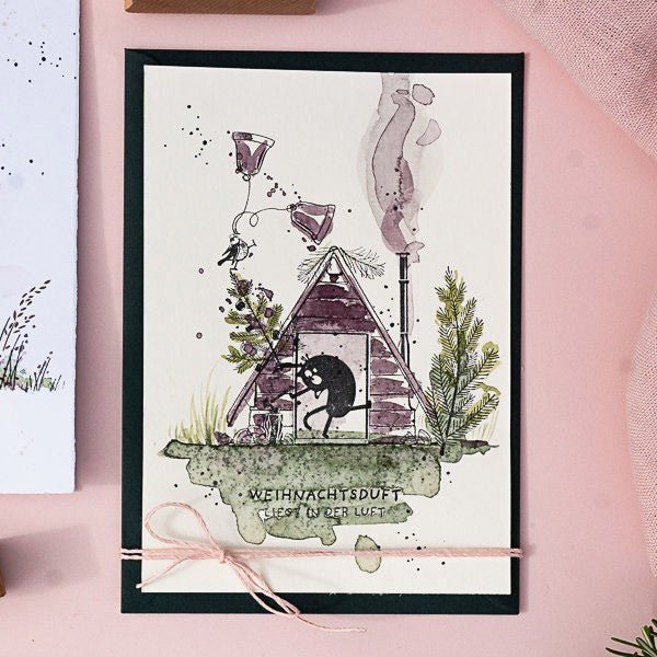 Cats on Appletrees Stamp - House 11 Log Cabin Outline - 24Papershop