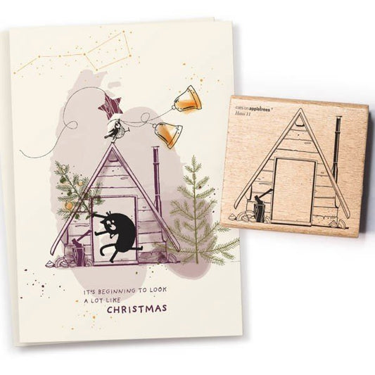 Cats on Appletrees Stamp - House 11 Log Cabin Outline - 24Papershop