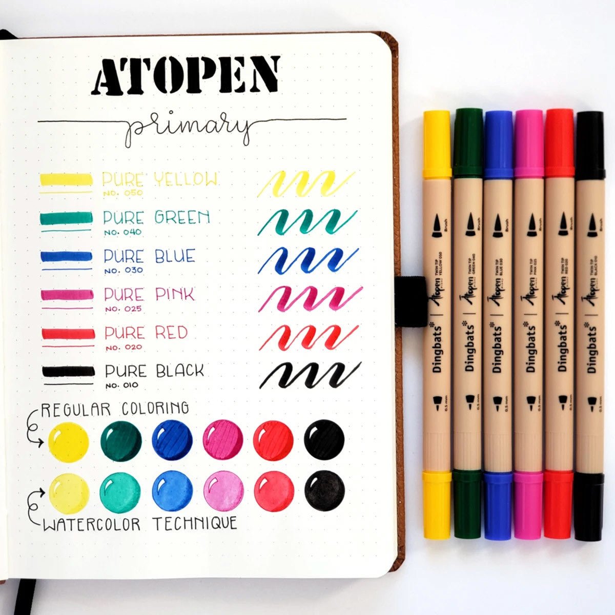 Dingbats* Atopen Dual Tip pennen Set van 6 Primary kleuren - 24Papershop