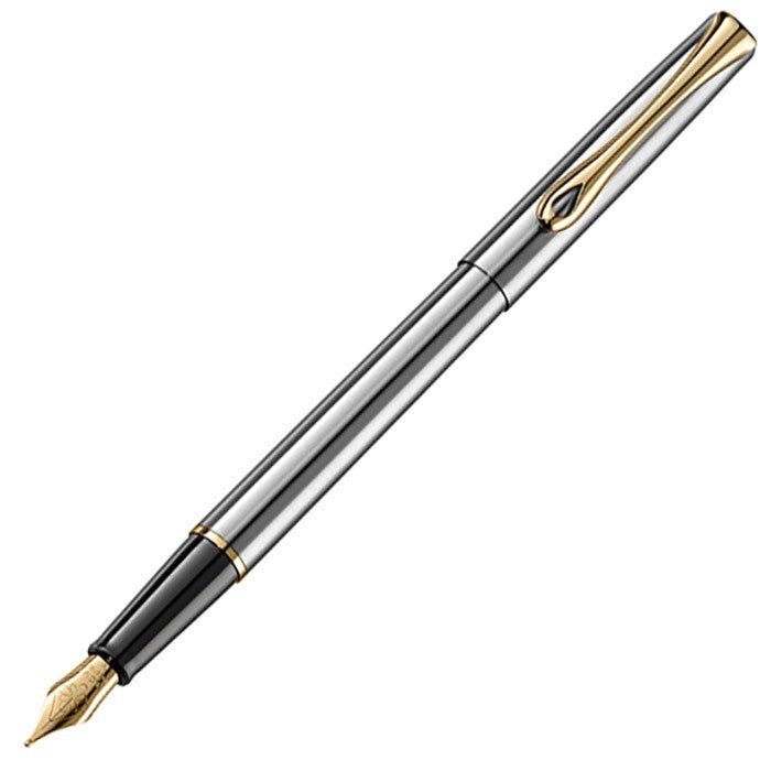 Diplomat Traveller Stainless Steel Gold Fountain Pen - 24Papershop