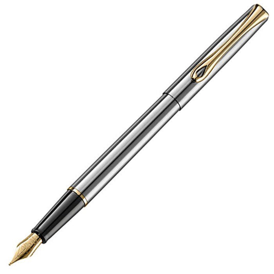 Diplomat Traveller Stainless Steel Gold Fountain Pen - 24Papershop