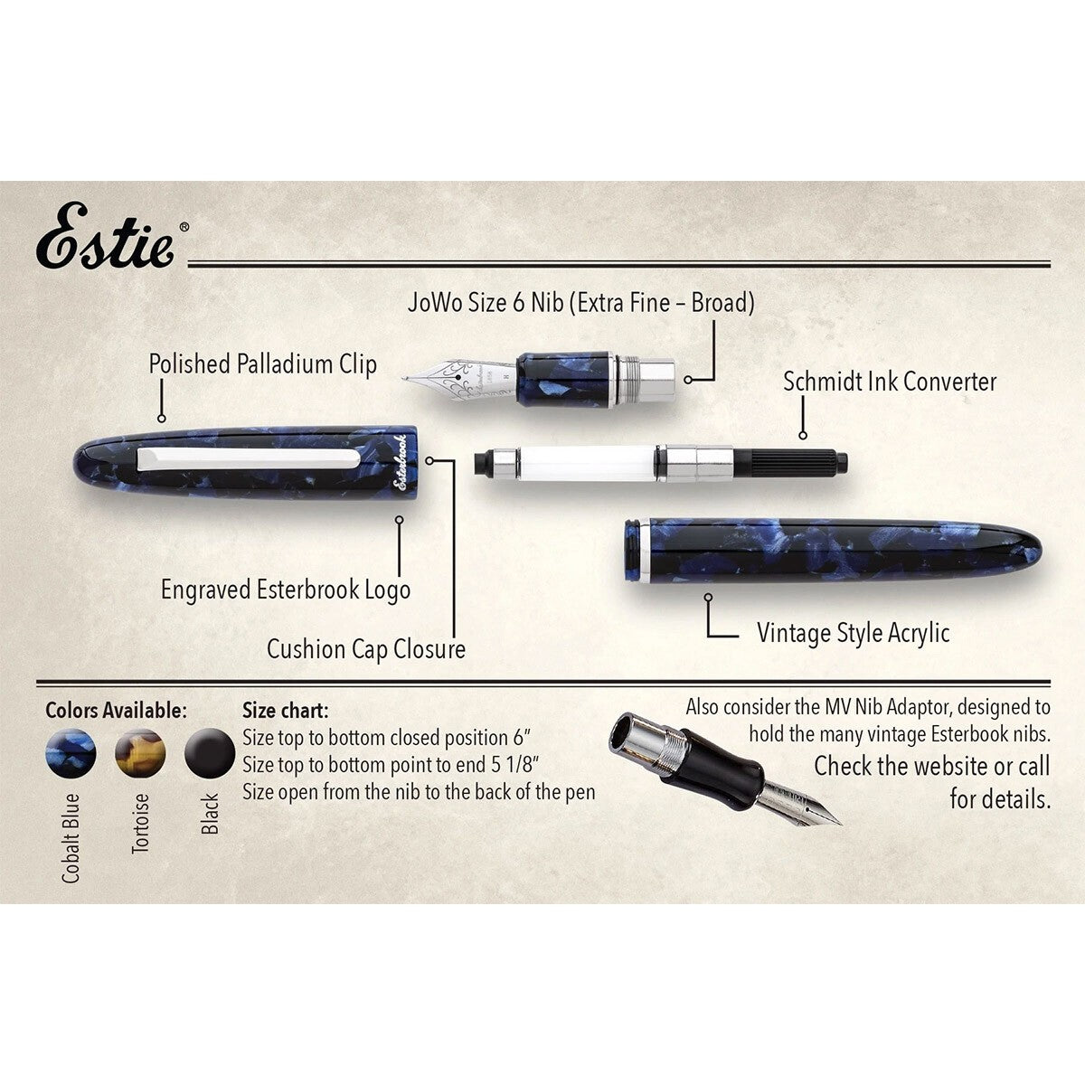 Esterbrook Fountain Pen Estie CT - Ebony - 24Papershop