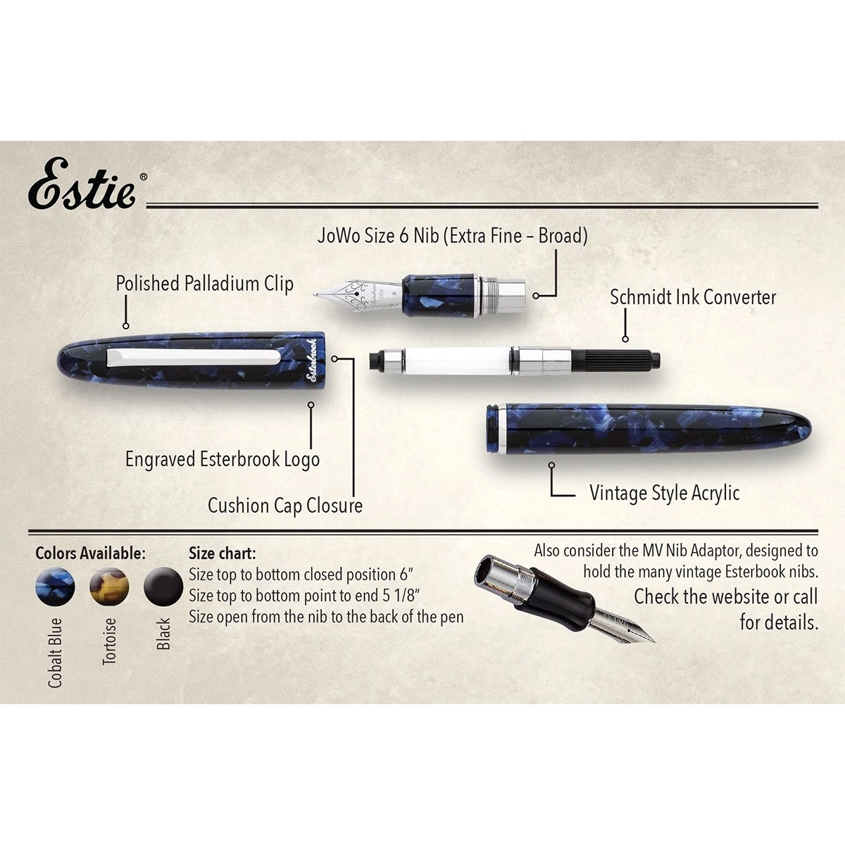 Esterbrook Fountain Pen Estie Oversize CT - Ebony - 24Papershop