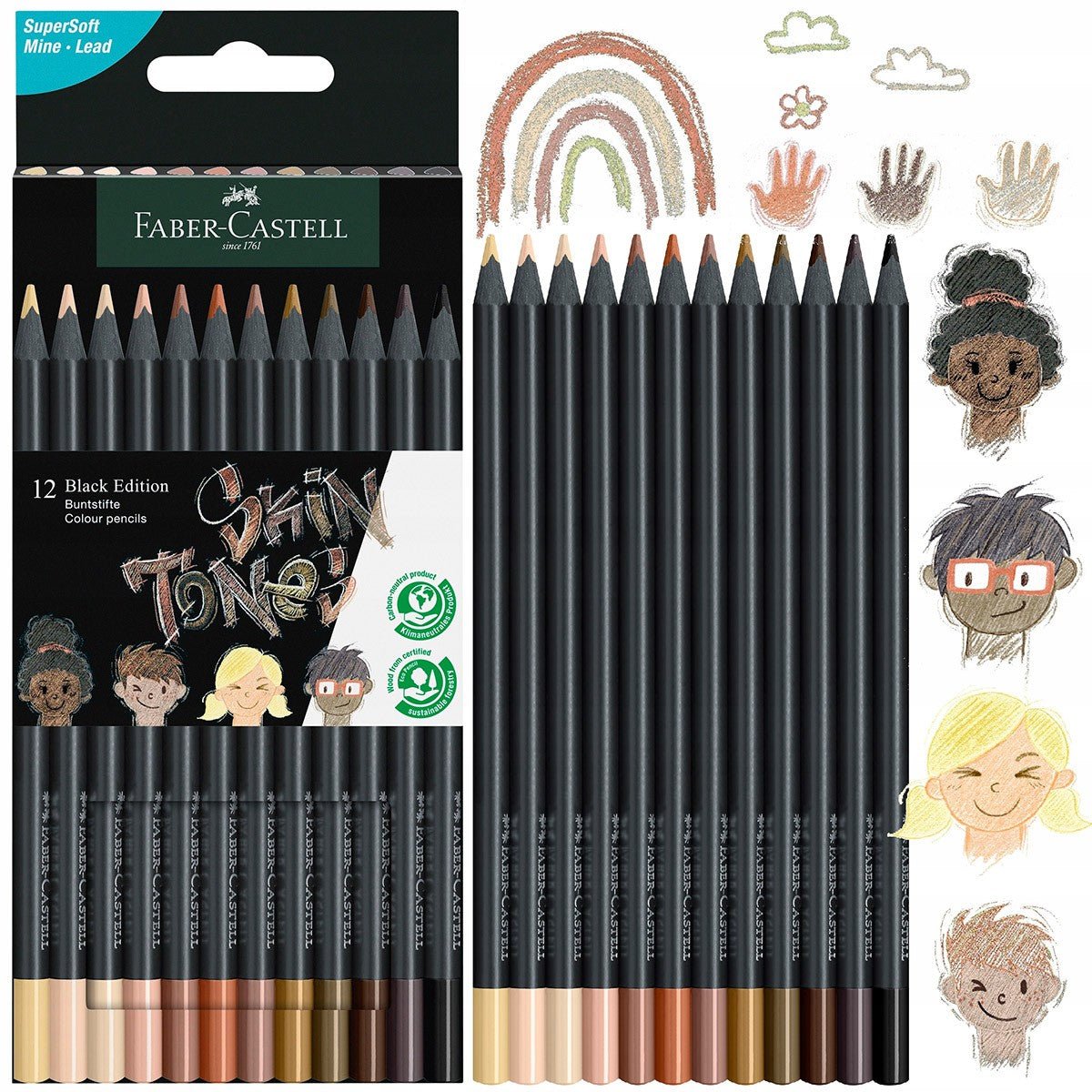 Faber - Castell Black Edition Kleurpotloden Skin Tones - 12 stuks - 24Papershop