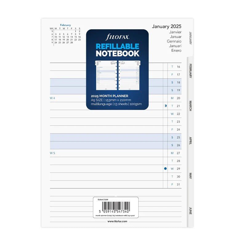 Filofax Hervulbaar Notitieboek A5 Maandplanner 2025 - 24Papershop