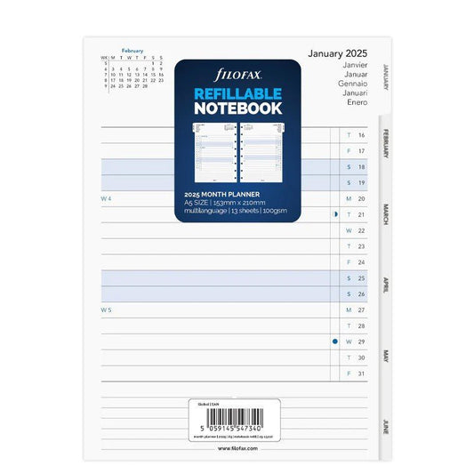 Filofax Hervulbaar Notitieboek A5 Maandplanner 2025 - 24Papershop