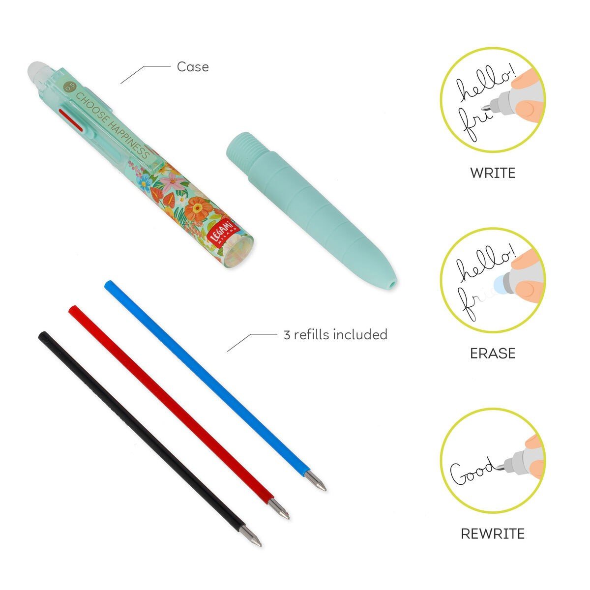 Legami 3 - colour Erasable Pen - Flowers - 24Papershop