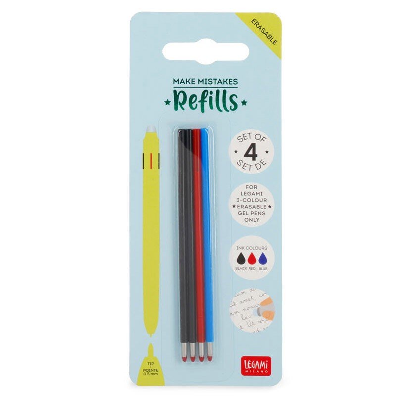 Legami 3 - colour Erasable Pen Navulling Set - Blauw, 2 x Zwart, Rood - 24Papershop