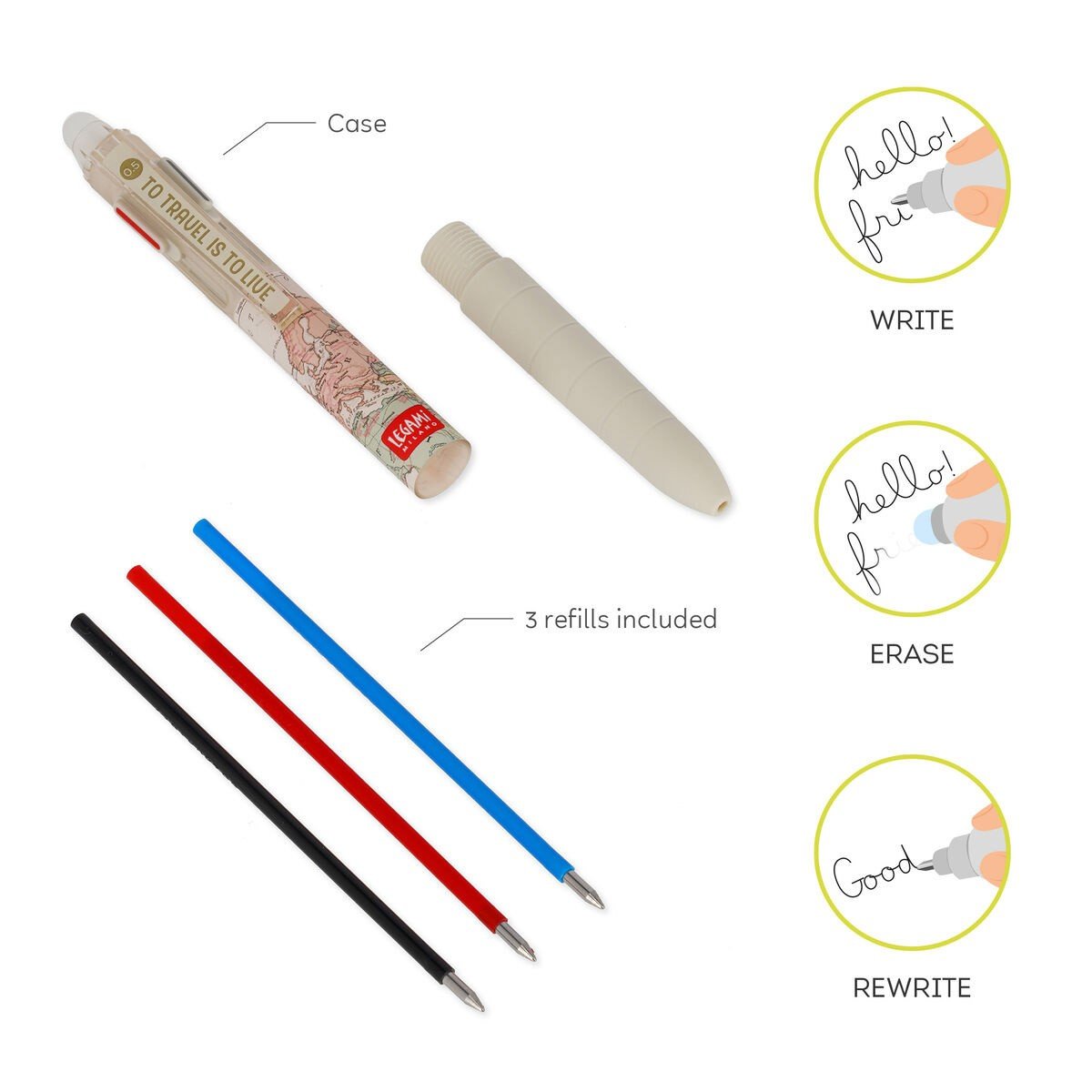 Legami 3 - colour Erasable Pen - Travel - 24Papershop