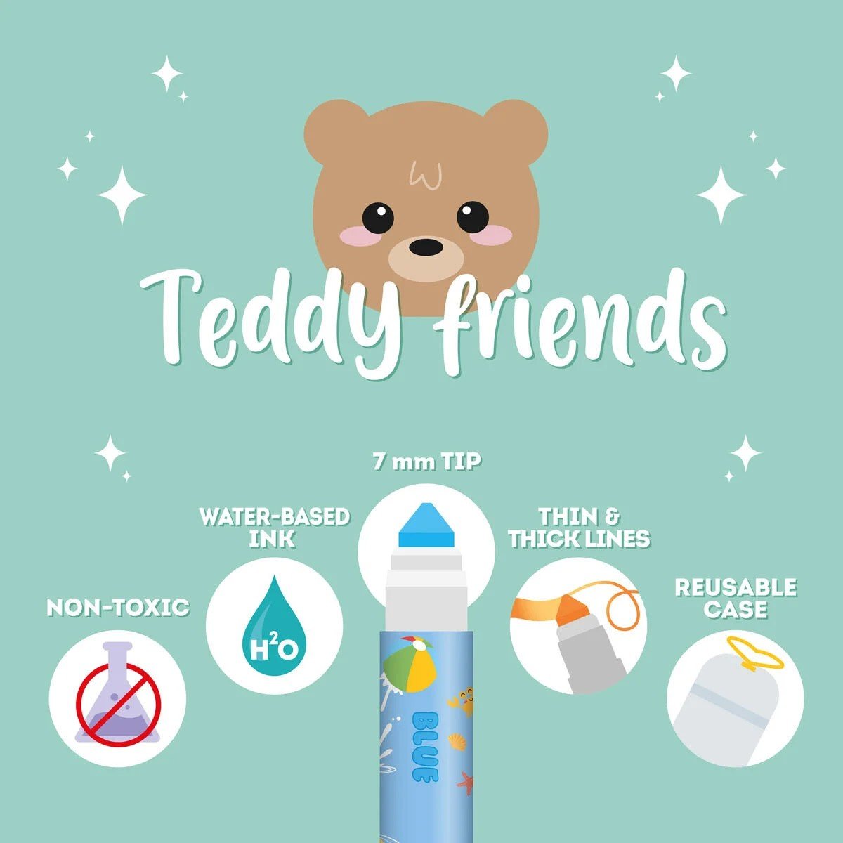 Legami Set of 12 Markers - Teddy Friends - 24Papershop