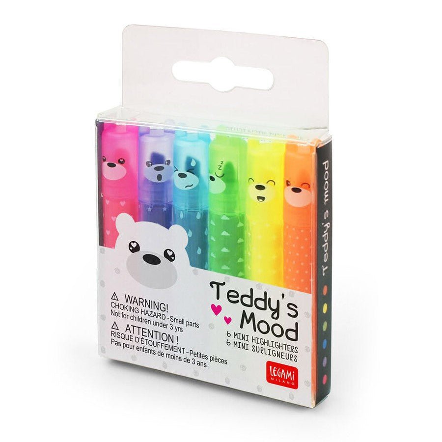 Legami Set van 6 Mini Highlighters - Teddy's Mood - 24Papershop