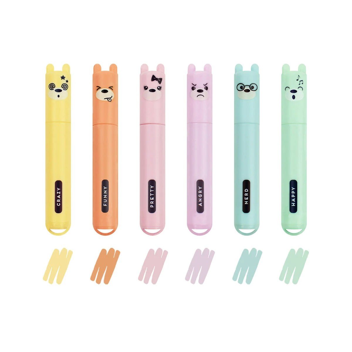 Legami Set van 6 Mini Pastel Highlighters - Teddy's Style - 24Papershop