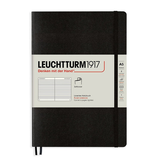 Leuchtturm1917 Medium A5 Notitieboek Soft Cover Black - Gelinieerd - 24Papershop