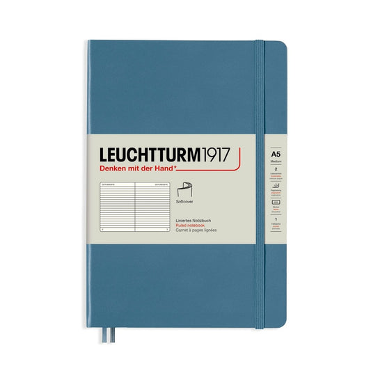 Leuchtturm1917 Medium A5 Notitieboek Soft Cover Rising Colours Stone Blue - Gelinieerd - 24Papershop