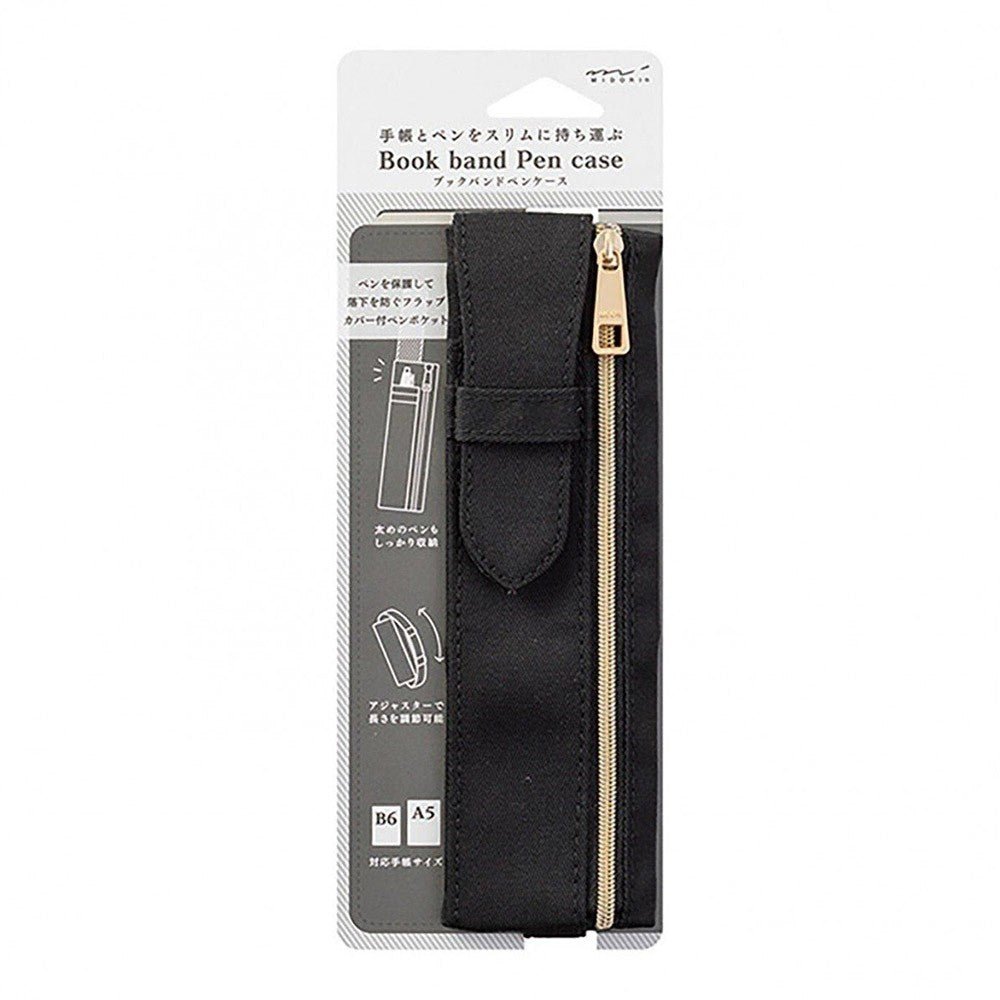 Midori Book Band Pen Case - Black - 24Papershop