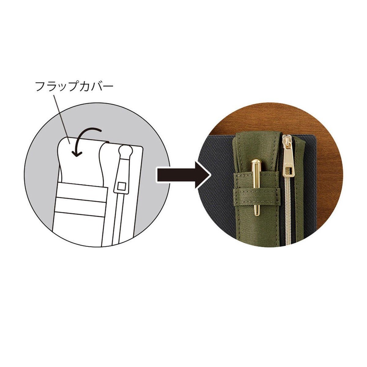 Midori Book Band Pen Case - Khaki - 24Papershop