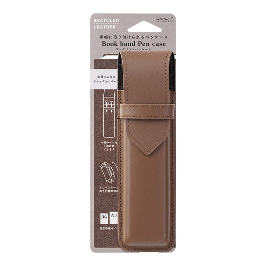 Midori Book Band Pen Case Leather - Brown - 24Papershop