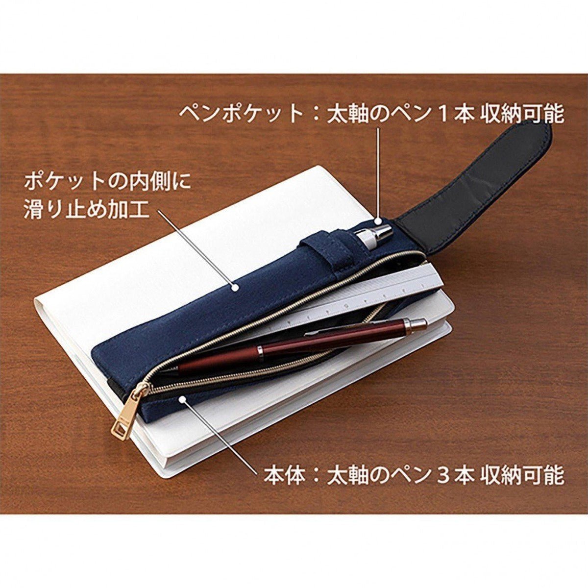 Midori Book Band Pen Case - Navy - 24Papershop