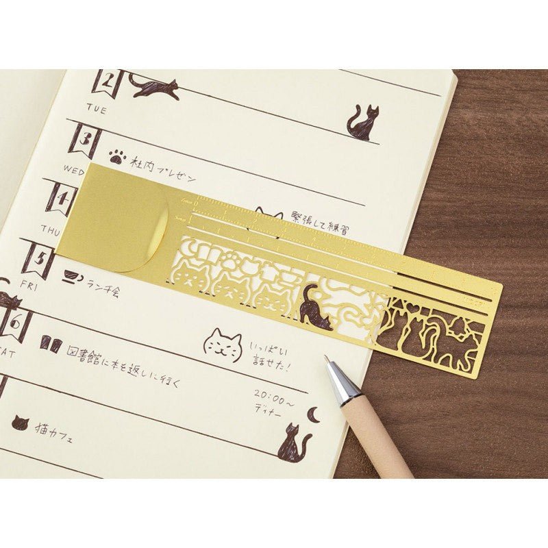 Midori Clip Ruler - Cat Brass - 24Papershop