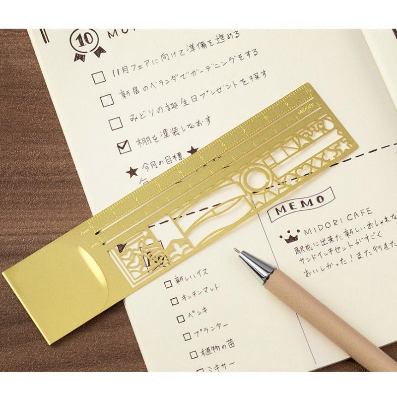 Midori Clip Ruler - Decorative Patterns Brass - 24Papershop