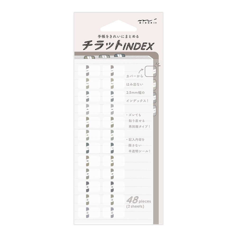 Midori Index Label S Chiratto Numbers Gray - 24Papershop