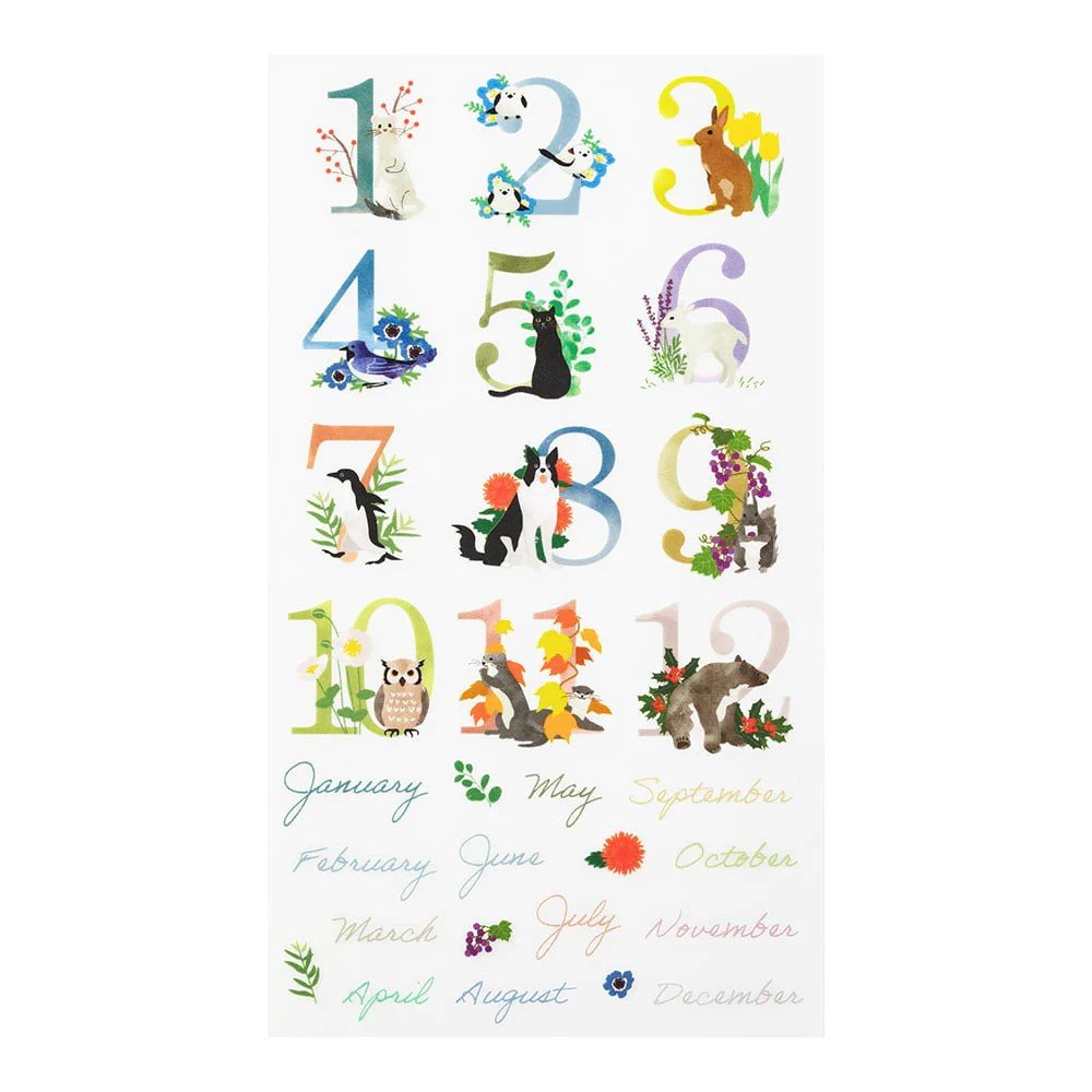 Midori Transfer Stickers - Monthly Number - 24Papershop